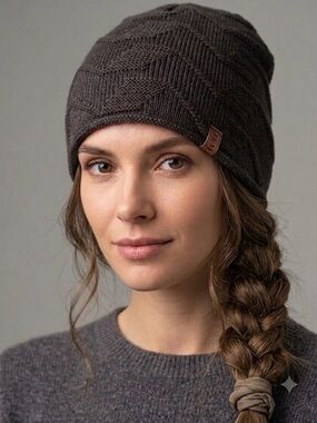 Knit Beanie Hat in Charcoal brown